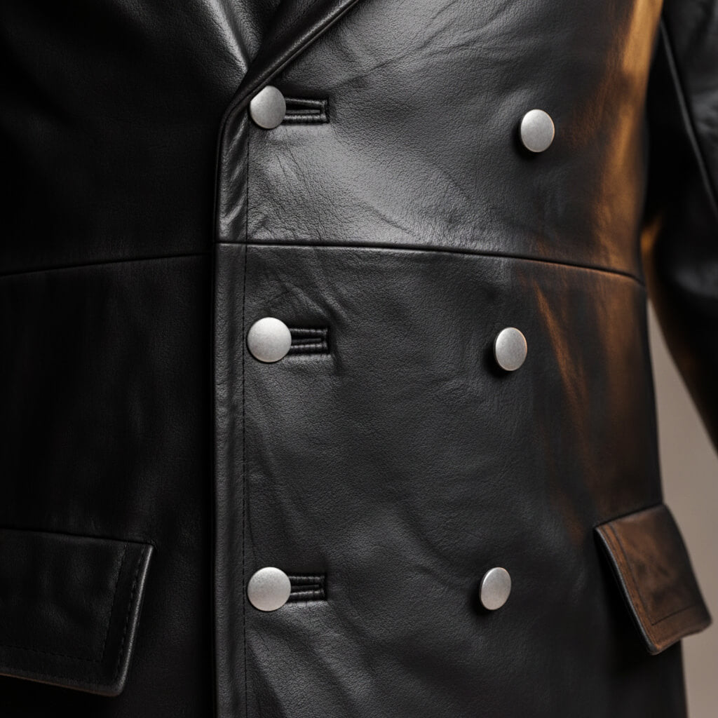 Jayden Leather Coats for Men – Full-Grain Long Coat with Structured Double-Breasted Design