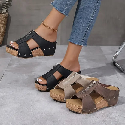 Zainab Women’s Orthopaedic Sandals – Faux Leather Slip-On with Wide Toe Comfort