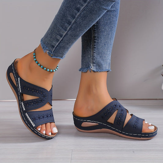 Marina Women’s Supportive Sandals – Leather Slip-On with Cushioned Arch Design