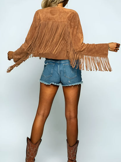 Elegant Suede Look Fringe Jacket - Western Design