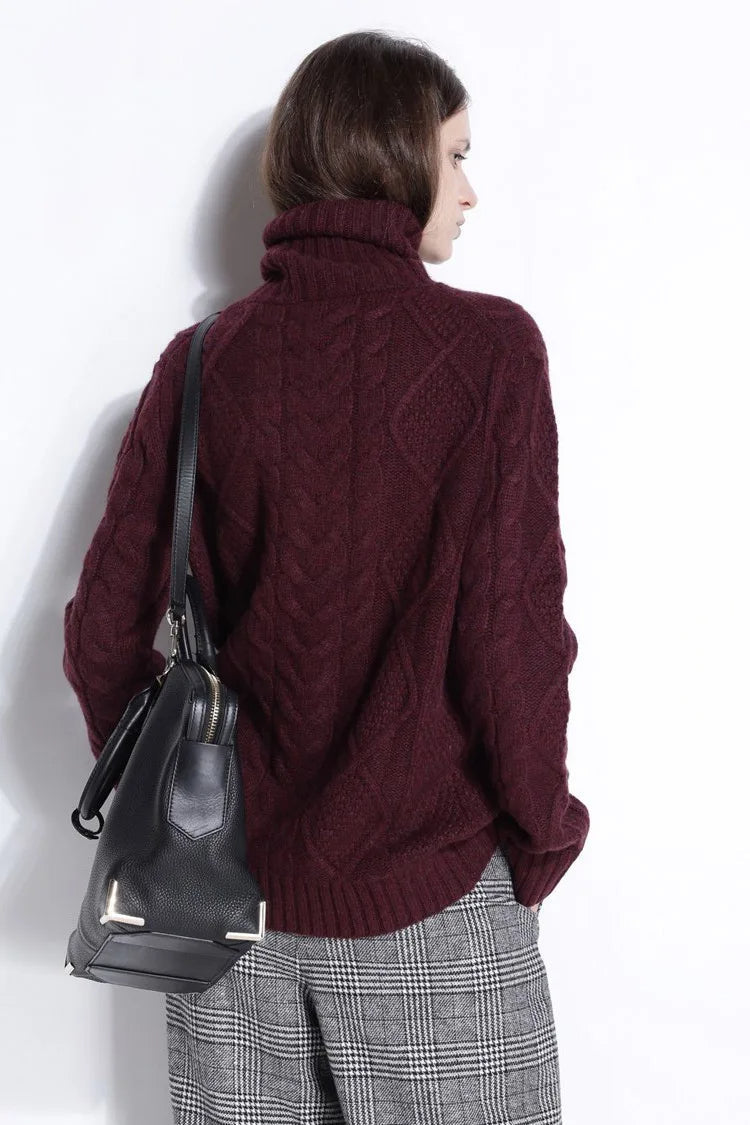 Adelina Women’s Cable Knit Sweater – Merino Wool Oversized Pullover