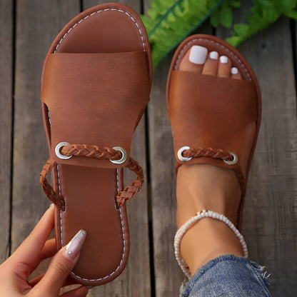 Kiara Women’s Sandals – Braided Slip-On Flats with Cushioned Sole