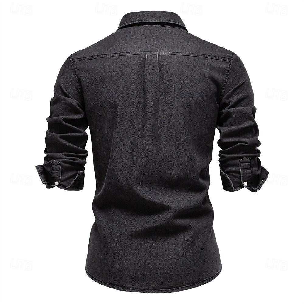 Rowan Men’s Long Sleeve Denim Shirt – Classic Button-Down with Chest Pocket