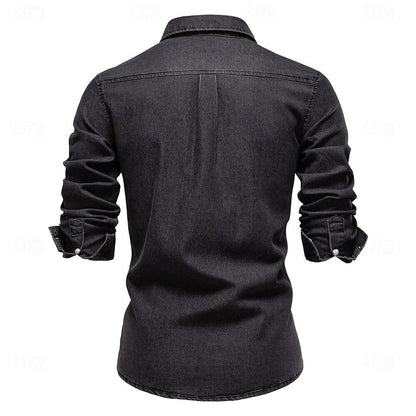 Rowan Men’s Long Sleeve Denim Shirt – Classic Button-Down with Chest Pocket