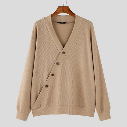 Theo Textured Knit Men’s Cardigan – Asymmetrical Button Closure & Durable Stitching
