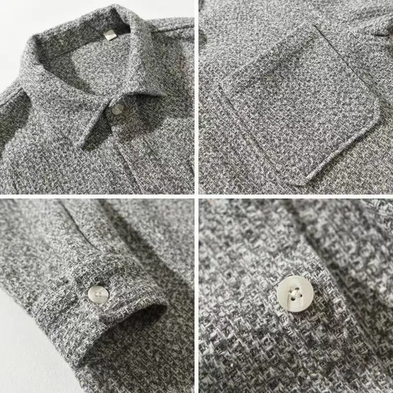 Kenji Men’s Cashmere Shirt – Textured Long Sleeve Button-Up Shirt
