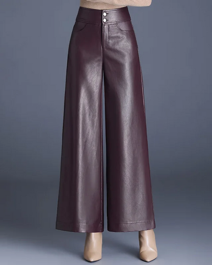 Vicky Women’s Wide Leg Trousers – Premium Vegan Leather with High Waist Fit