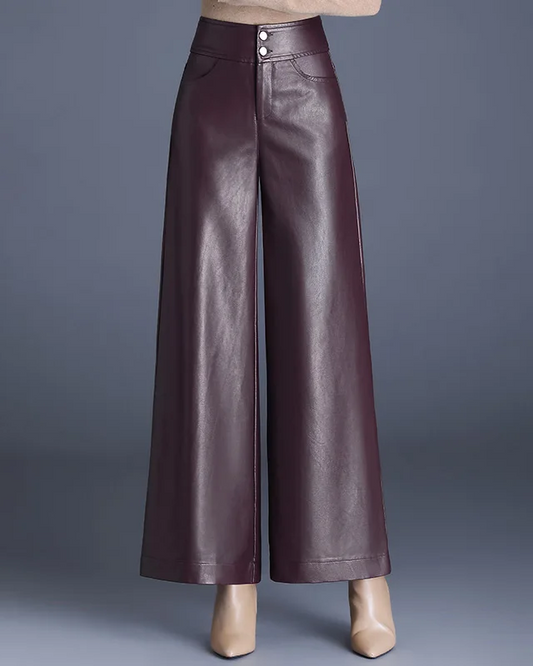 Vicky Women’s Wide Leg Trousers – Premium Vegan Leather with High Waist Fit