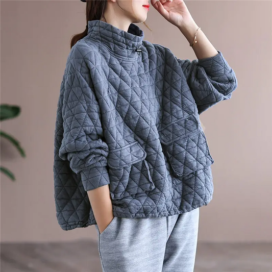 Amelia Women's Quilted Pullover – Lightweight Cotton Relaxed Fit Sweater