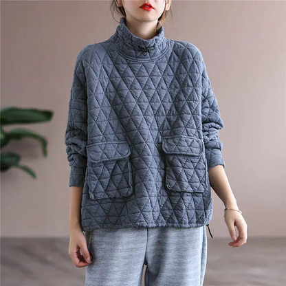 Amelia Women's Quilted Pullover – Lightweight Cotton Relaxed Fit Sweater