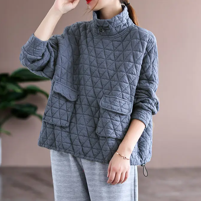 Amelia Women's Quilted Pullover – Lightweight Cotton Relaxed Fit Sweater