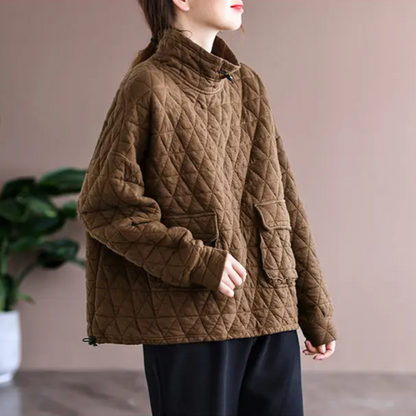 Amelia Women's Quilted Pullover – Lightweight Cotton Relaxed Fit Sweater