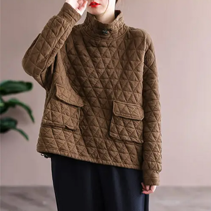 Amelia Women's Quilted Pullover – Lightweight Cotton Relaxed Fit Sweater