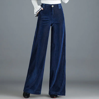 Claudia Women’s Wide Leg Trousers – Pleated Velvet Corduroy with High Waist Fit