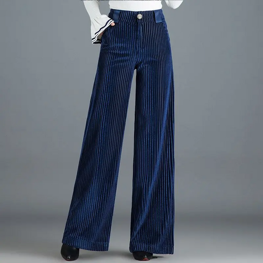Claudia Women’s Wide Leg Trousers – Pleated Velvet Corduroy with High Waist Fit