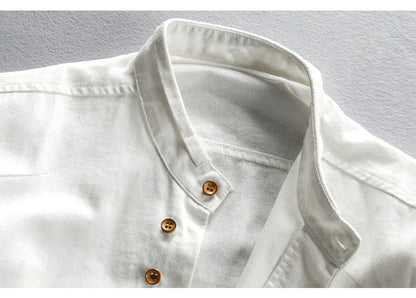 Ravi Men’s Linen Shirt – Long Sleeve Mandarin Collar Casual Wear