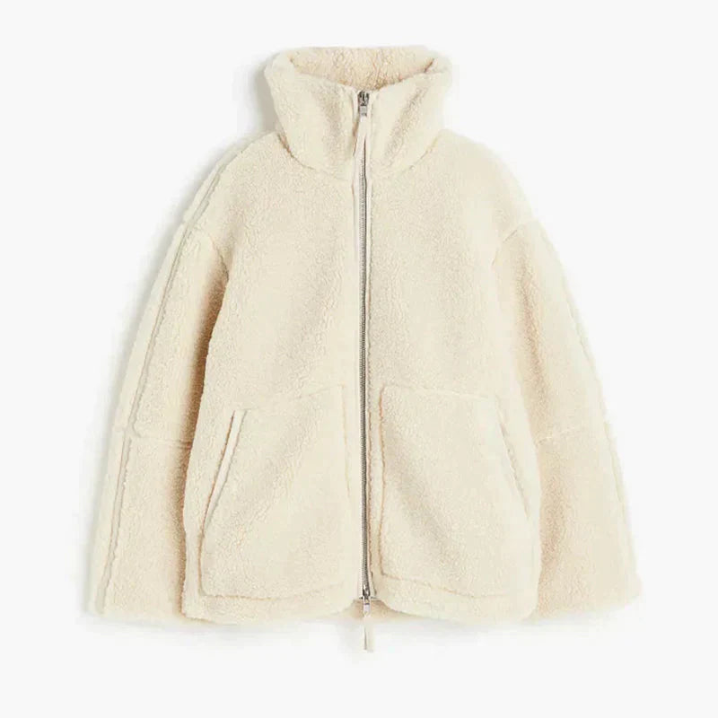 Odette Women’s Wool Jacket – Oversized Lambswool Knit with High Collar