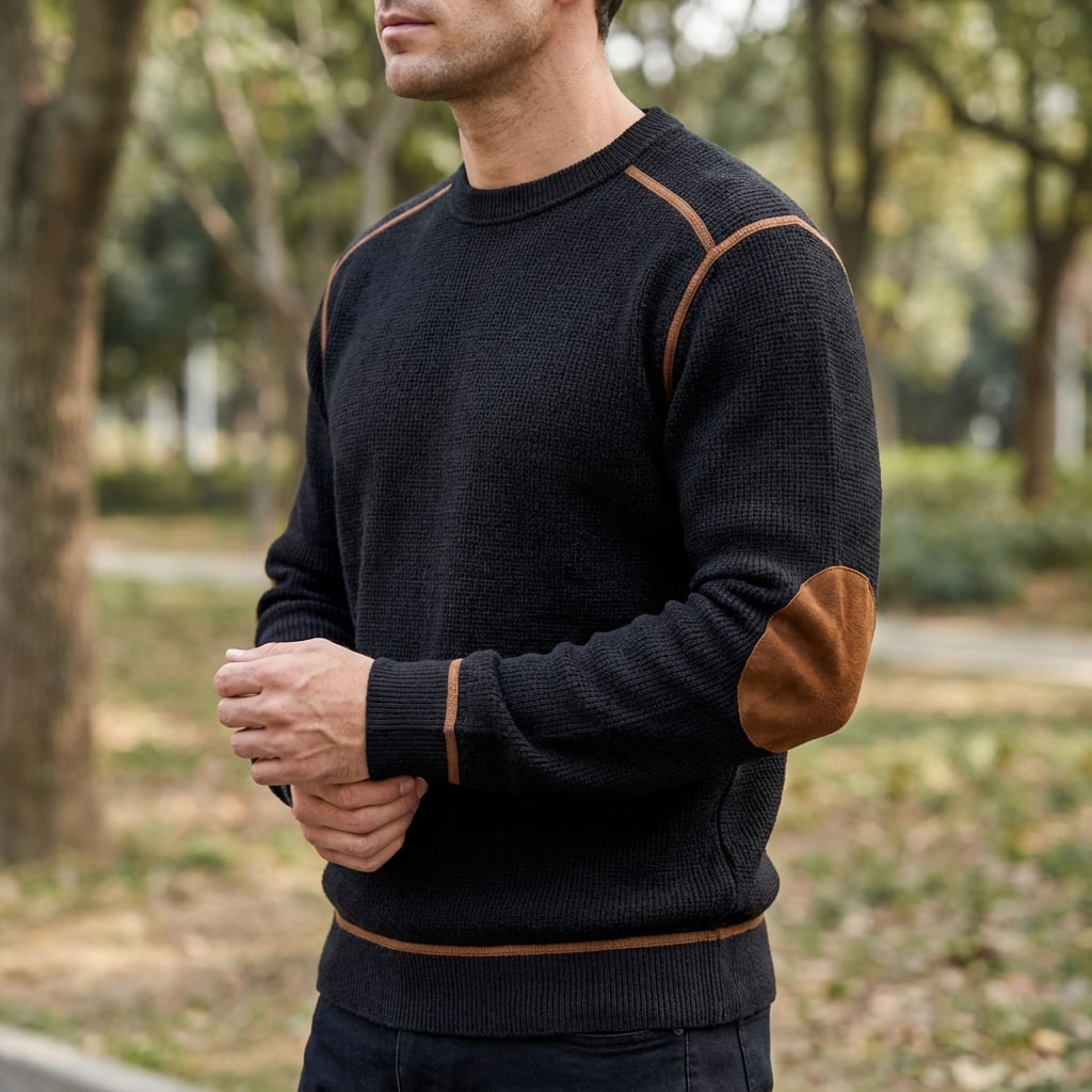 Hilario Men’s Jumper - Reinforced Elbows Waffle Knit Sweater
