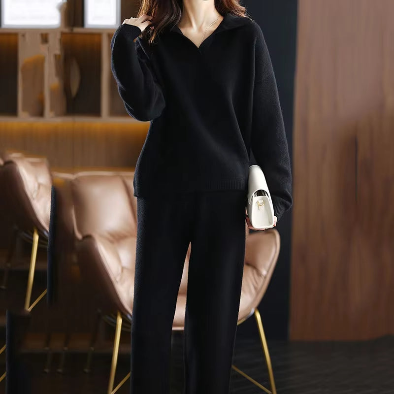 Isabella Women’s Cashmere Two-Piece Set – Soft Relaxed Fit Pullover & Pants