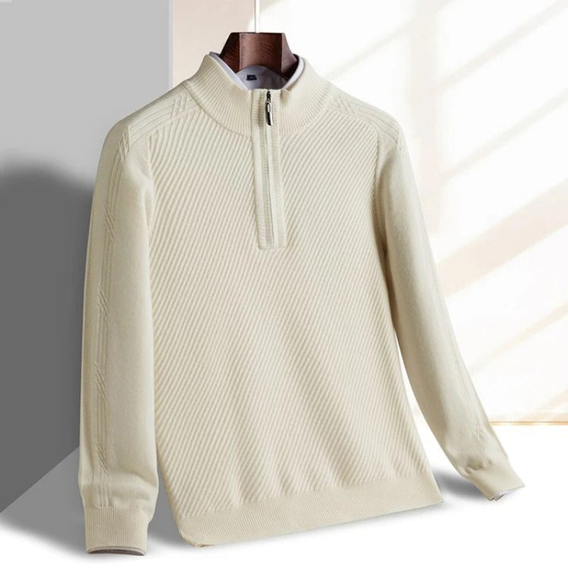 Everett Men’s Ribbed Half-Zip Sweater – Wool Blend with Tailored Fit