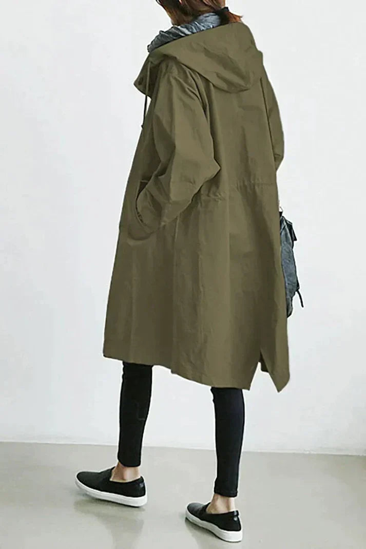 Ivana Women’s Hooded Trench Coat – Elegant Longline Jacket