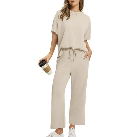 Sarah Lounge Set – Women’s Casual Two-Piece with Drawstring Waist & Slim Ankle Pants