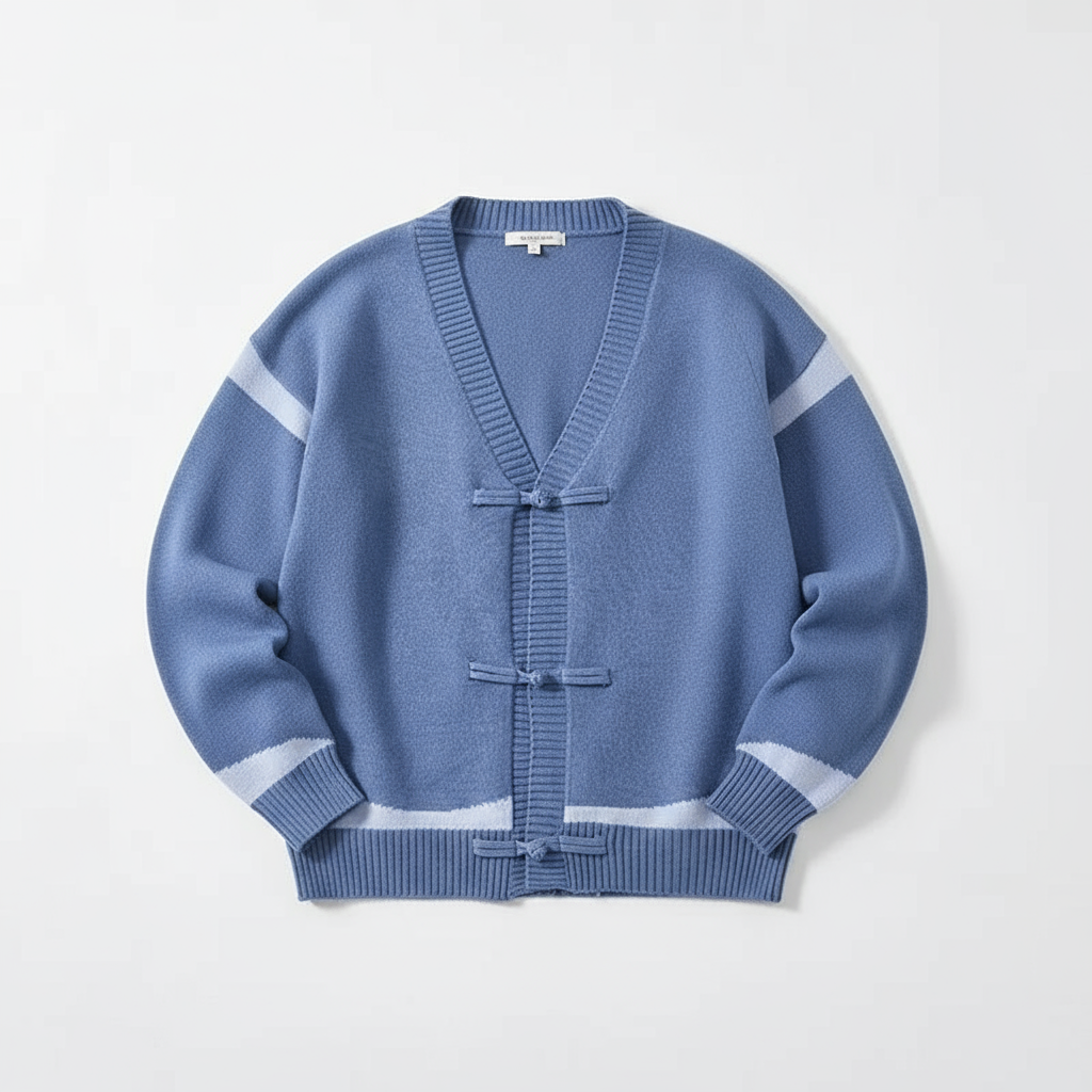 Armano Men’s Wool Cardigan – Contrast Stripe Knit with Toggle Closures