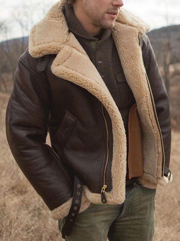 Narvik Men’s Shearling Leather Jacket – Aviator Style with Warm Lining