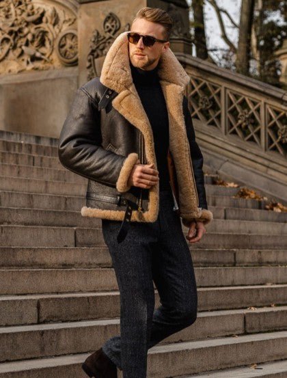 Narvik Men’s Shearling Leather Jacket – Aviator Style with Warm Lining
