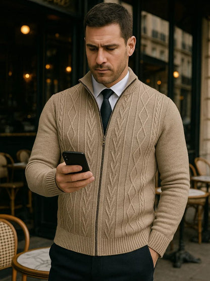 Adrian Men’s Cashmere Sweater – Luxurious Knit with Cross & Crown Design for Autumn
