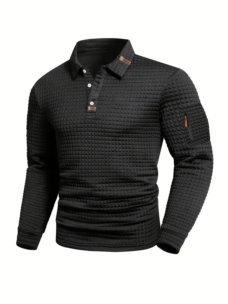 Valenciano Men’s Polo Shirt – Textured Knit Pullover with Zip Sleeves