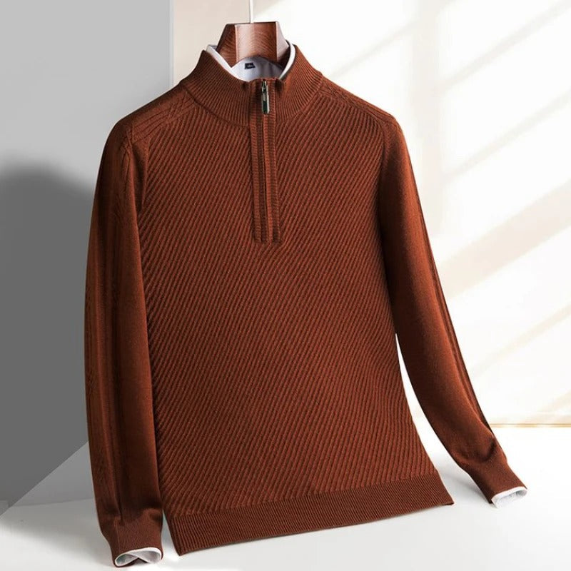 Everett Men’s Ribbed Half-Zip Sweater – Wool Blend with Tailored Fit
