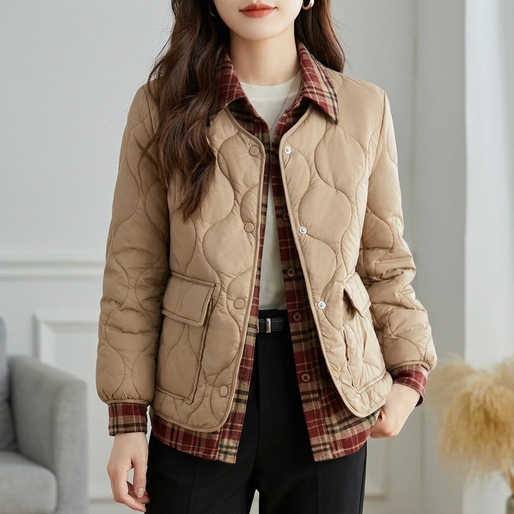 Noelle Women’s Quilted Jacket – Tailored Plaid Lightweight Jacket