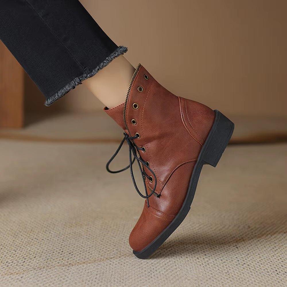 Imelda Women’s Leather Ankle Boots with Lace-Up Front and Side Zip