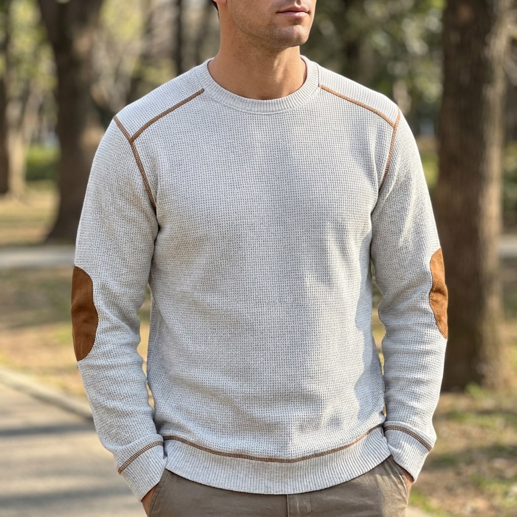 Hilario Men’s Jumper - Reinforced Elbows Waffle Knit Sweater