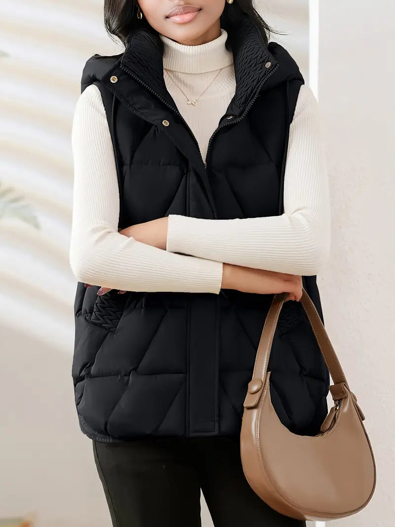 Reyna Women's Quilted Puffer Gilet – Soft-Touch Viscose with Detachable Hood
