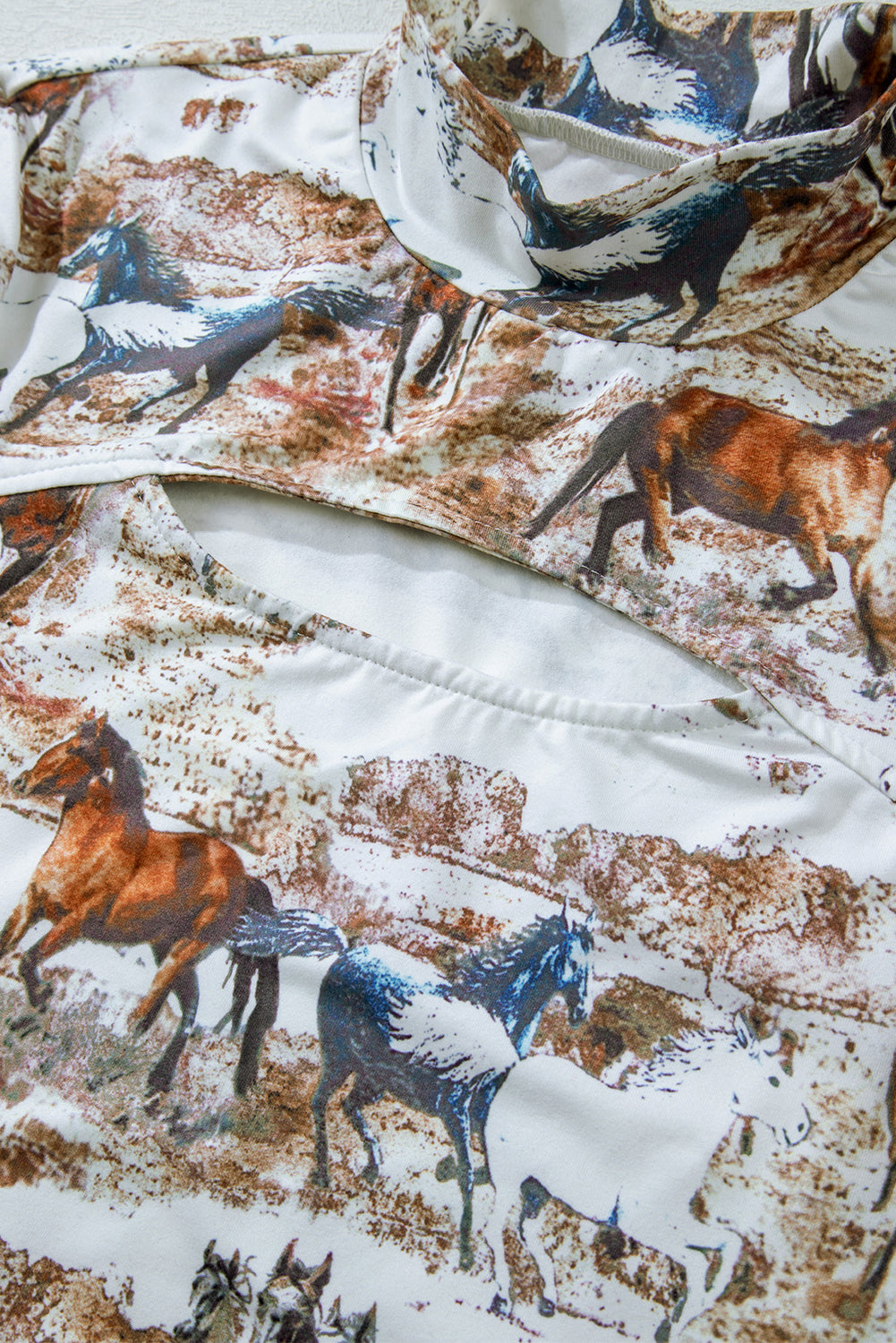 Stylish Brown High Neck Top with Western Horse Print
