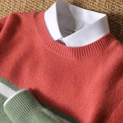 Alessandro Men’s Wool Sweater – O-Neck Pullover with Stripe Detail