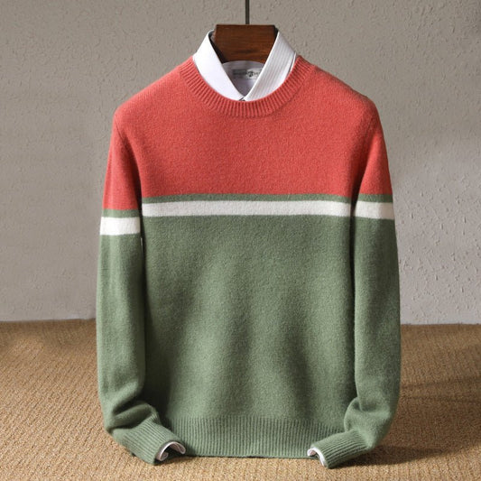 Alessandro Men’s Wool Sweater – O-Neck Pullover with Stripe Detail