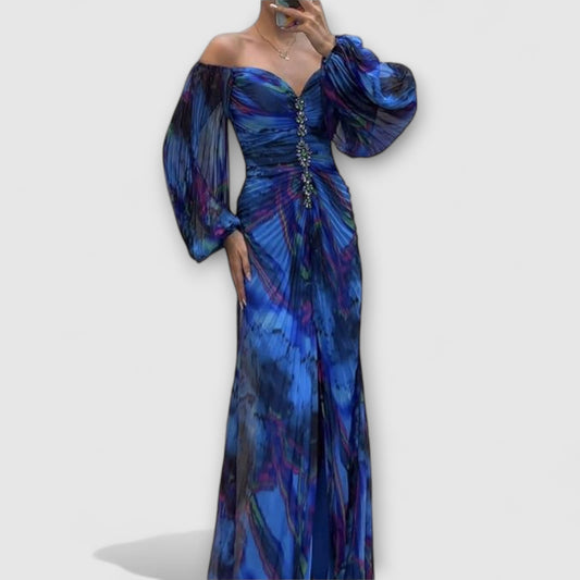 Sarah Long Sleeve Maxi Dress – Elegant Silhouette with Pleated Detailing