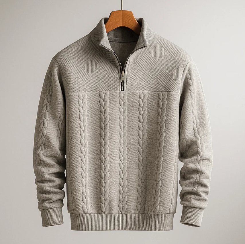 Alessandro Men’s Half-Zip Sweater –  Cable Knit Soft Wool Pullover