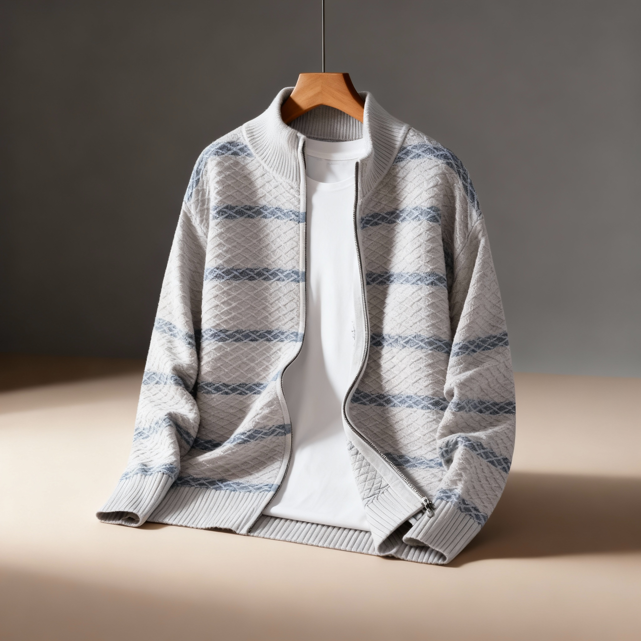Emmett Men’s Zip-Up Knit Cardigan – Textured Knit Sweater