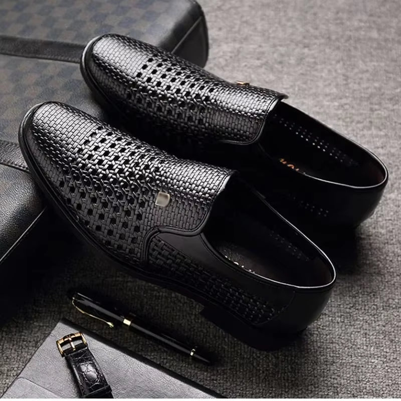 Carlo Men’s Leather Loafers – Breathable Woven Calfskin with Flexible Sole