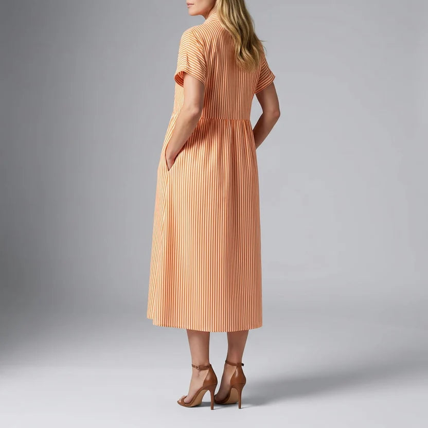 Florian Women’s Midi Dress – Vertical Stripe Design with Flattering Relaxed Fit