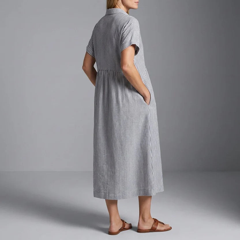 Florian Women’s Midi Dress – Vertical Stripe Design with Flattering Relaxed Fit