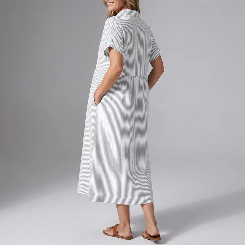 Florian Women’s Midi Dress – Vertical Stripe Design with Flattering Relaxed Fit