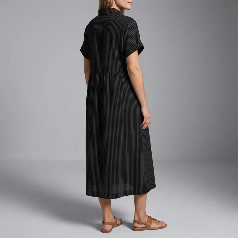 Florian Women’s Midi Dress – Vertical Stripe Design with Flattering Relaxed Fit