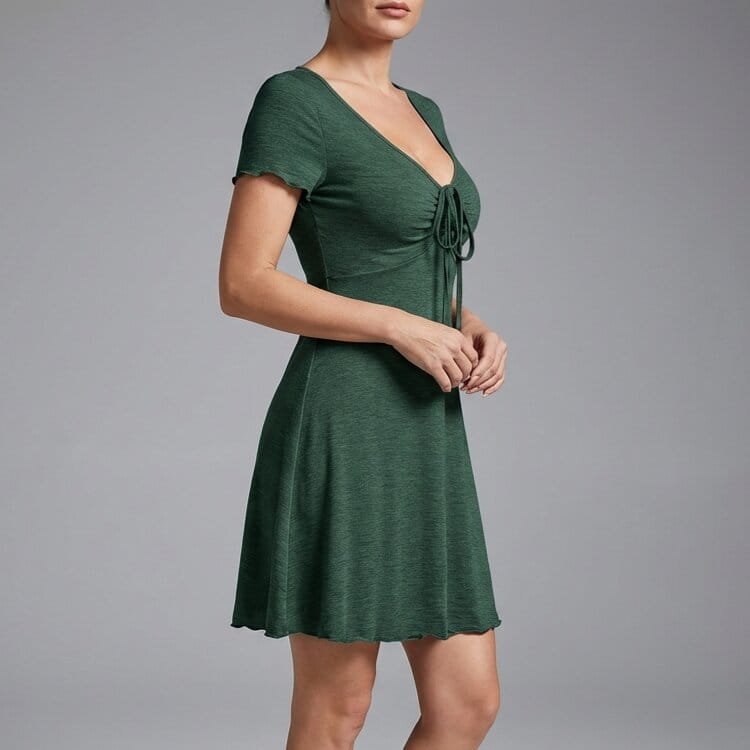 Isabella V-Neck Mini Dress – Tie Front Flattering A-Line Silhouette