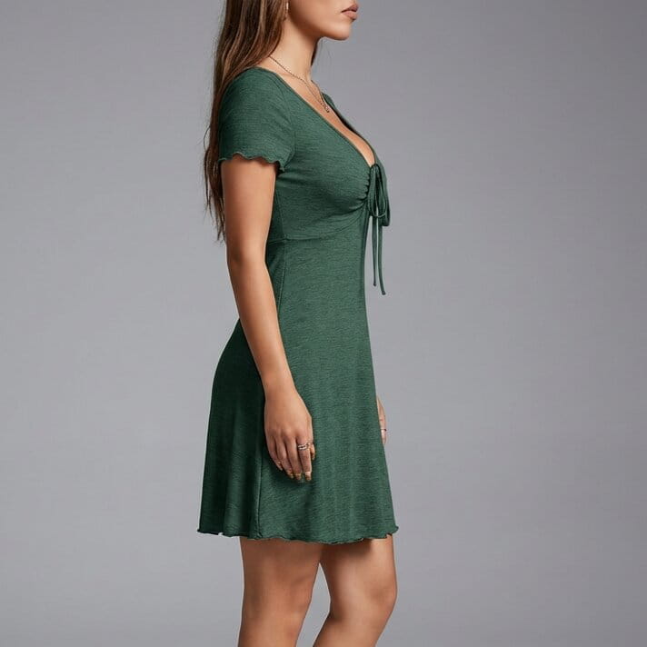 Isabella V-Neck Mini Dress – Tie Front Flattering A-Line Silhouette