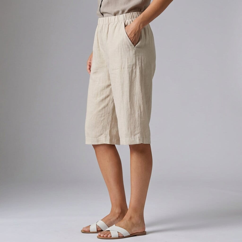 Elena Breathable Linen Knee-Length Shorts – Tailored Relaxed Summer Fit